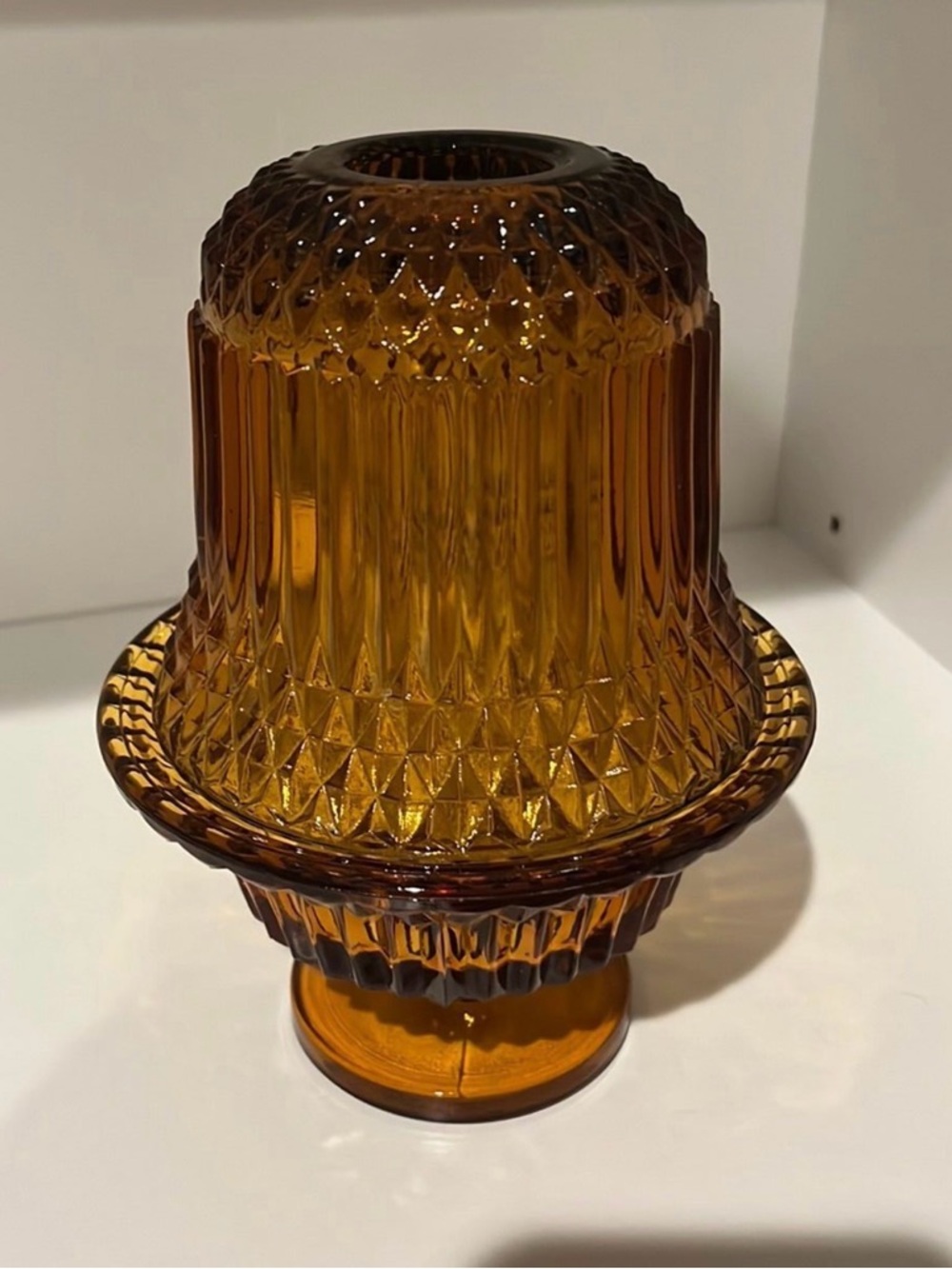 Indiana Glass Diamond Point Amber Fairy Lamp